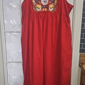eShakti Red Dress with Floral Embroidery